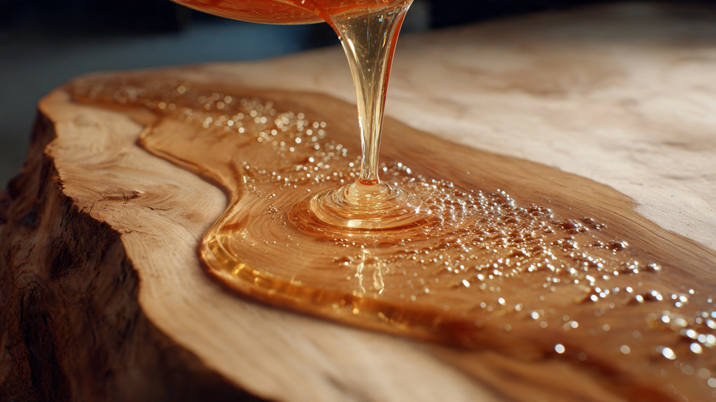 Epoxy resin being poured into a wooden mold
